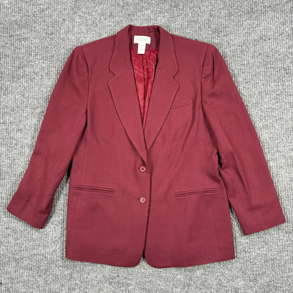 Vintage Lands End Womens 14P Red 100% Wool Blazer Jacket Made USA Petite